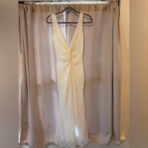 Ivory Lace Twist-Front Maxi Dress